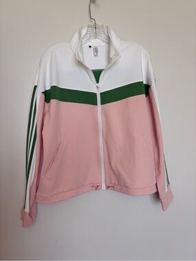 adidas Pink, White & Green Colorblock Track Jacket Sz L